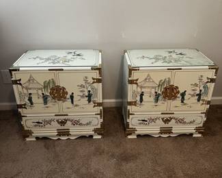 Asian Lacquer Mother of Pearl Nightstands With extra inside Storage Compartments! Gorgeous !!!