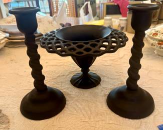 Satin glass 1950s three-piece set