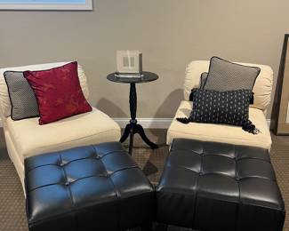 2 white chairs ,and 2 Black ottoman's