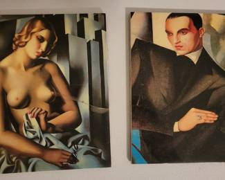 Polish Art Deco artist Tamara de Lempicka. The one on the left is "Andromeda" (1929), and the one on the right is "Portrait du Marquis Sommi" (1925).
Tamara de Lempicka was a prominent artist of the Art Deco period, known for her stylized portraits and nudes.