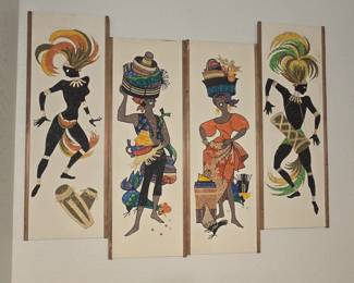 Mid-Century MCM Mixed Media Gravel Sand Art Tribal