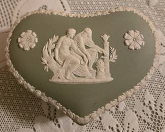 Wedgwood Jasper ware Green Heart Box