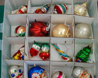 One of seven trays of individual ornaments.