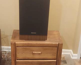 Pair of Kenwood Speakers  and end tables                                                             