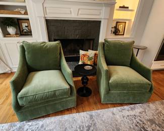 Pair of Green Velvet Swivel Chairs by Robin Bruce