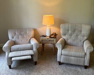 Pair of tufted back wingback recliners