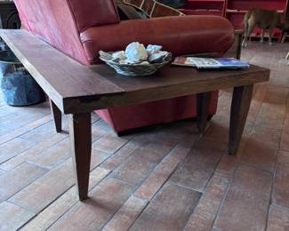 Redwood sofa table with unique backside