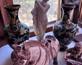 Ceramic horse  pair Cloisonné vases 
