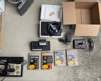 KKS069 Vintage ColecoVision Console Lot - Expansion Module #1, Steering Wheel, Joystick & Games