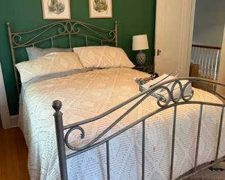 $150 - Bombay Company Queen bed frame, matching night stand, art included, mattress and boxspring included, lamp included, rug $20 - bedding is NOT included