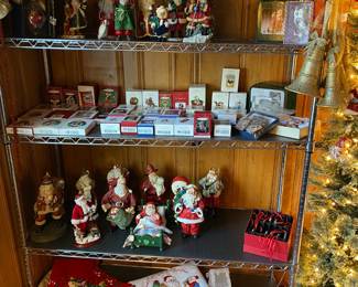 More Hallmark, collectible Santas, hand crafted vintage tree skirts.