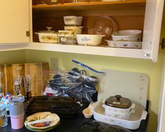 Corning Ware, Pyrex, everyday kitchen items.