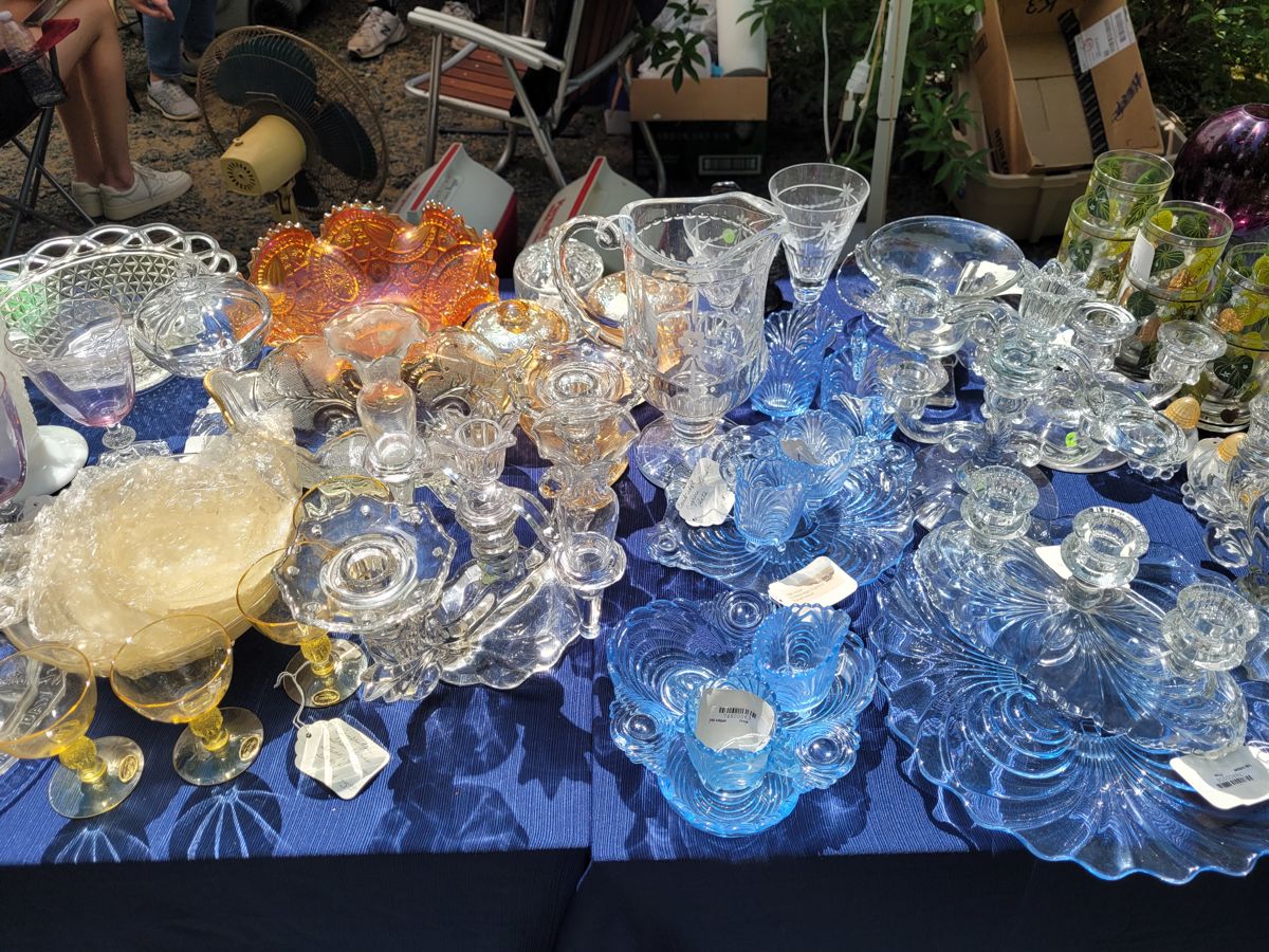 various depression glass items