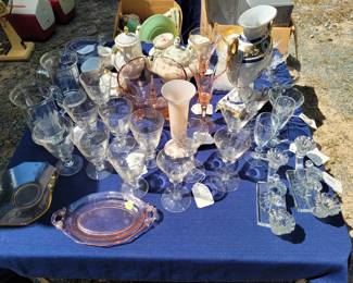 depression glass and ceramic pieces