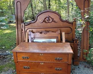 antique bed and dresser with mirror