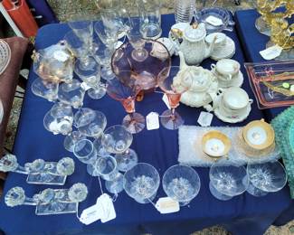 glasses, candle sticks and tea sets