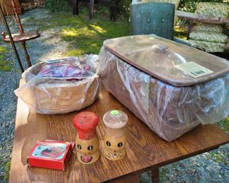 picnic and serving baskets. Painted Japanese salt and pepper