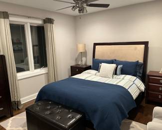 Queen bed with 2 night stands and tall dresser