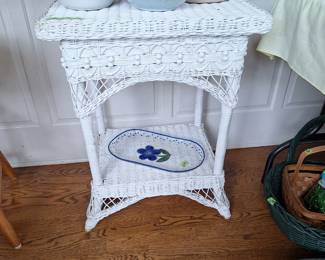White Wicker Side Table