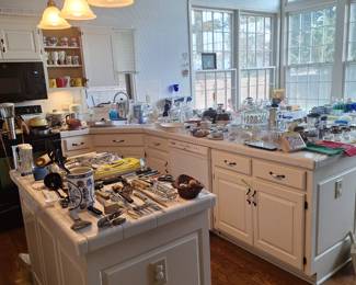 Kitchen Full of Kitchen Tools, Dinnerware, Glasses, Coffee Cups, Serving Pieces and More!