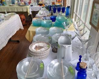 Dishes and More Dishes. Hazel-Atlas, Libbey, Queens, Johnson Brothers and more. Glasses : Wine, Martini, Goblets, Beer Mugs and more!