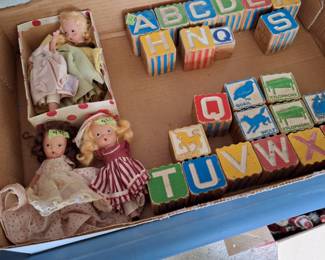Vintage Dolls and Alphabet Blocks