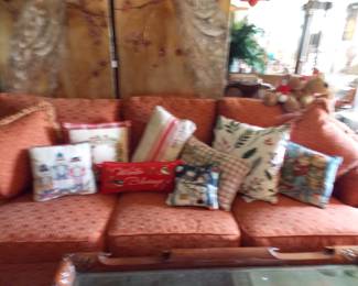Sofa and holiday pillows
