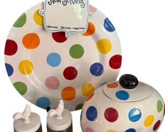 Bright Dot Mini Cookie Jar Happy Everything by Coton Colors + Now Serving Platter 