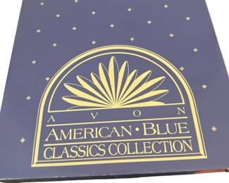Vintage Avon American Blue Classics Set in Original Boxes France Soup Bowls, Dinner Plates, Goblets. 2 per box. Service for 8 set 