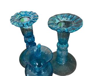 Vintage Blue Glass Candle Sticks