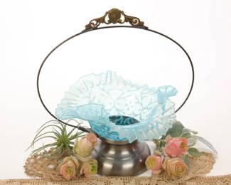 Fenton Spanish Lace glass brides bowl and basket