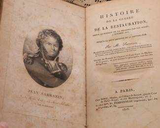 Jean Sarrazin, Histoire de la Guerre et Restauration en France, 1816- rare book with fold out map- personal copy and owned by Samuel Beckley Holabird, a Brigadier General in the Civil War who translated French texts about war strategy for the North to use against the South