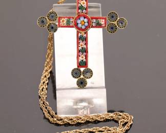 Antique Italian micro mosaic pendant on necklace