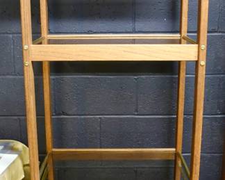 Wood book shelf/ curio with glass shelves