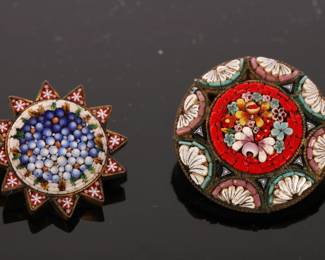 2 antique Italian micro-mosaic brooches