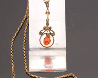Gold & Coral pendant on chain