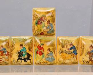 Miniature Persian paintings on bone tiles