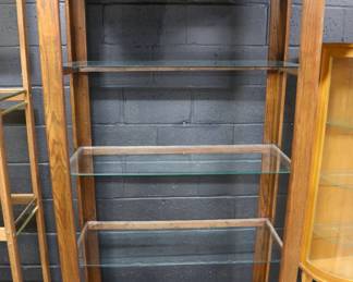 Wood bookshelf/ curio with glass shelves