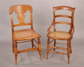 Antique Tiger maple & ladderback Victorian caned chairs