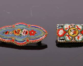 2 antique Italian micro-mosaic brooches