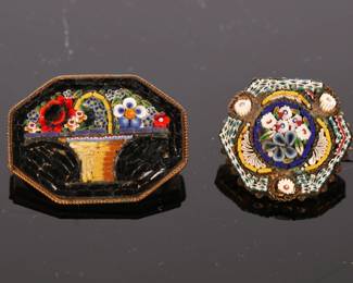 2 antique Italian micro-mosaic brooches