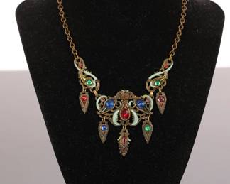 Victorian / Edwardian jeweled enamel drop necklace