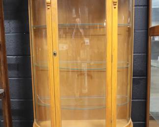 Bow front oak curio cabinet
