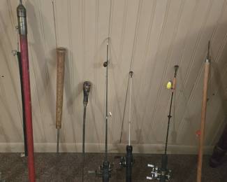 ICE FISHING POLES & ANTIQUE GAFFS