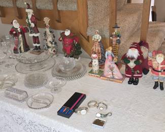 CANDLEWICK CRYSTAL, HAVILAND CHINA, CLOTHTIQUE & OTHER CHRISTMAS SANTAS