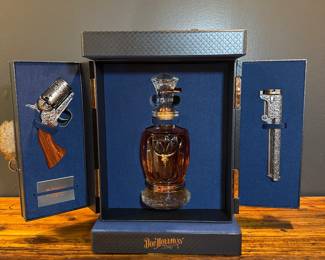 The Doc Holliday 10-Year Decanter set is a striking limited-edition release that pays tribute to the legendary gunslinger of the Old West. This collector’s offering includes a 10-year-old straight bourbon presented in an ornate decanter, housed in its original custom display case, and accompanied by a decorative handgun accent that underscores the frontier theme. With its combination of mature bourbon, elaborate presentation, and historical symbolism, this rare set is highly sought after by collectors and makes a dramatic centerpiece for both whiskey and Americana collections.