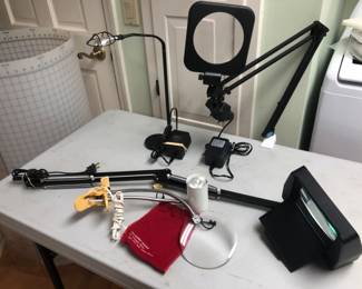 Table top lamps, some with magnification 
