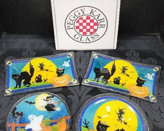 Peggy Karr glass Halloween plates and bowls
