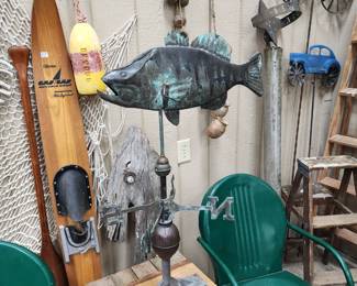 Fish Weather Vane, Metal Lawn Chairs, and Nautical Decor