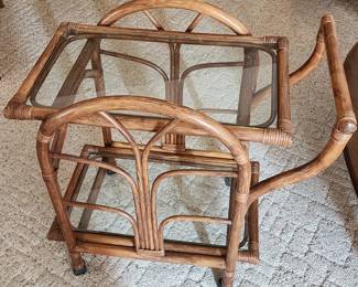 Mid Century Bamboo Rattan Tea Cart